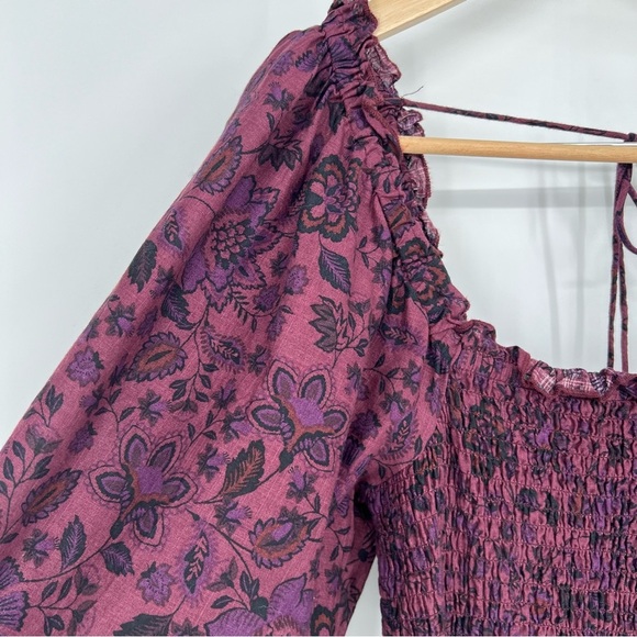 Free People Smock It To Me Puff Sleeves Mini Dress Hazelnut Combo Size Medium - Picture 9 of 16